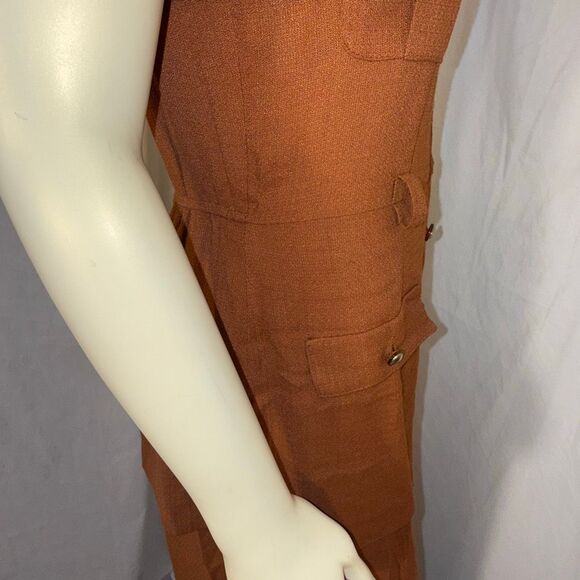 Vintage 90s Danny & Nicole Rust Brown Faux Two Piece Dress Rayon Midi Made in US - Picture 8 of 15